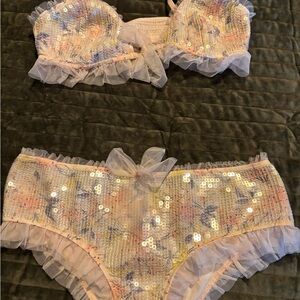 Victoria's Secret Cream Ruffled Lingerie Set